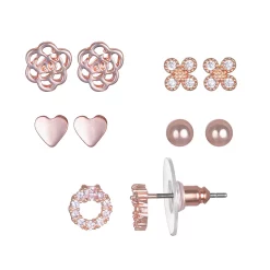 LC Lauren Conrad Cubic Zirconia Heart & Flower Nickel Free Stud Earring Set