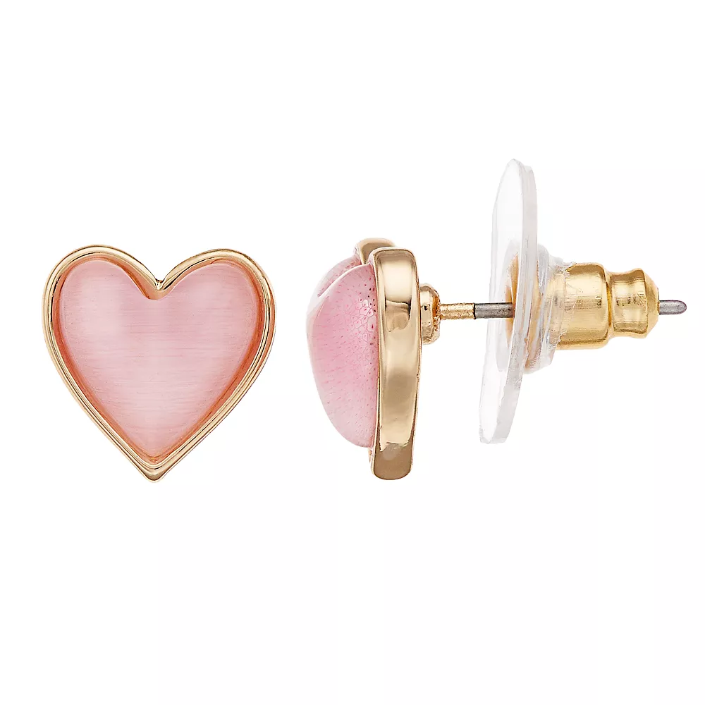 LC Lauren Conrad Pink Heart Stud Nickel Free Button Earrings