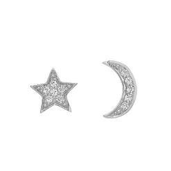 LC Lauren Conrad Sterling Silver Lab-Created White Sapphire Moon & Star Mismatch Stud Earrings