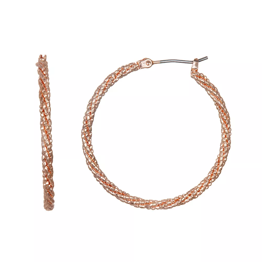 LC Lauren Conrad Rose Gold Tone Textured Nickel Free Hoop Earrings