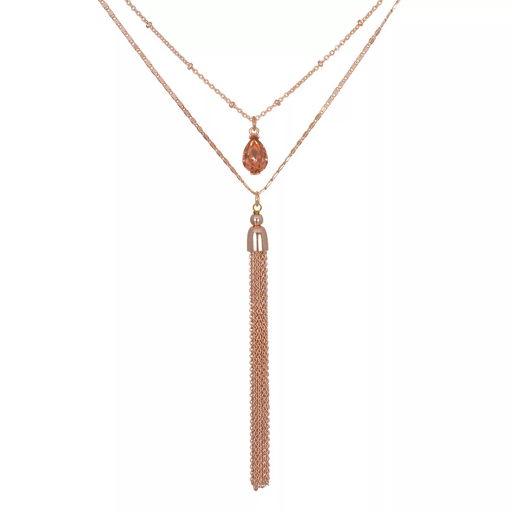 LC Lauren Conrad Simulated Crystal & Fringe Multi Strand Necklace