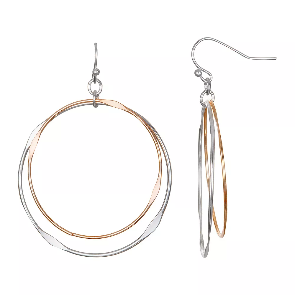 LC Lauren Conrad Two Tone Hoop Nickel Free Drop Earrings