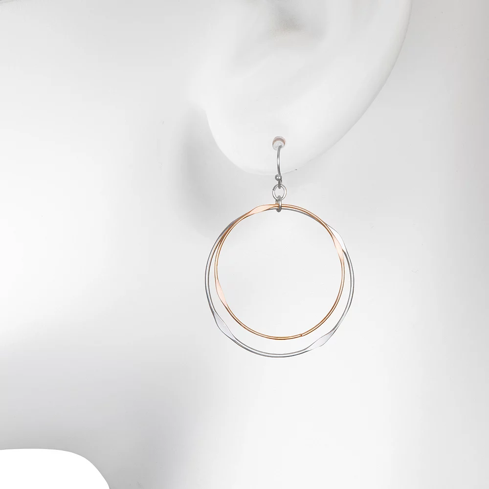 LC Lauren Conrad Two Tone Hoop Nickel Free Drop Earrings - Image 2