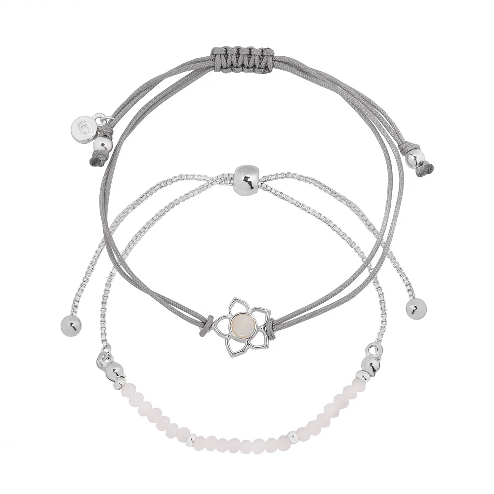 LC Lauren Conrad Silver Tone Lotus & Beaded Bracelet Set