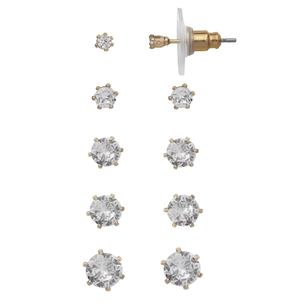LC Lauren Conrad Gold Tone Cubic Zirconia Nickel Free Stud Earring Set - Image 2