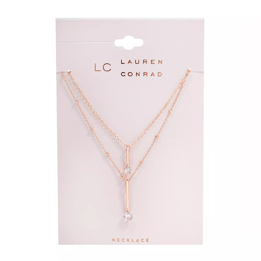 LC Lauren Conrad Cubic Zirconia Embellished Chain Two-Row Necklace - Image 2