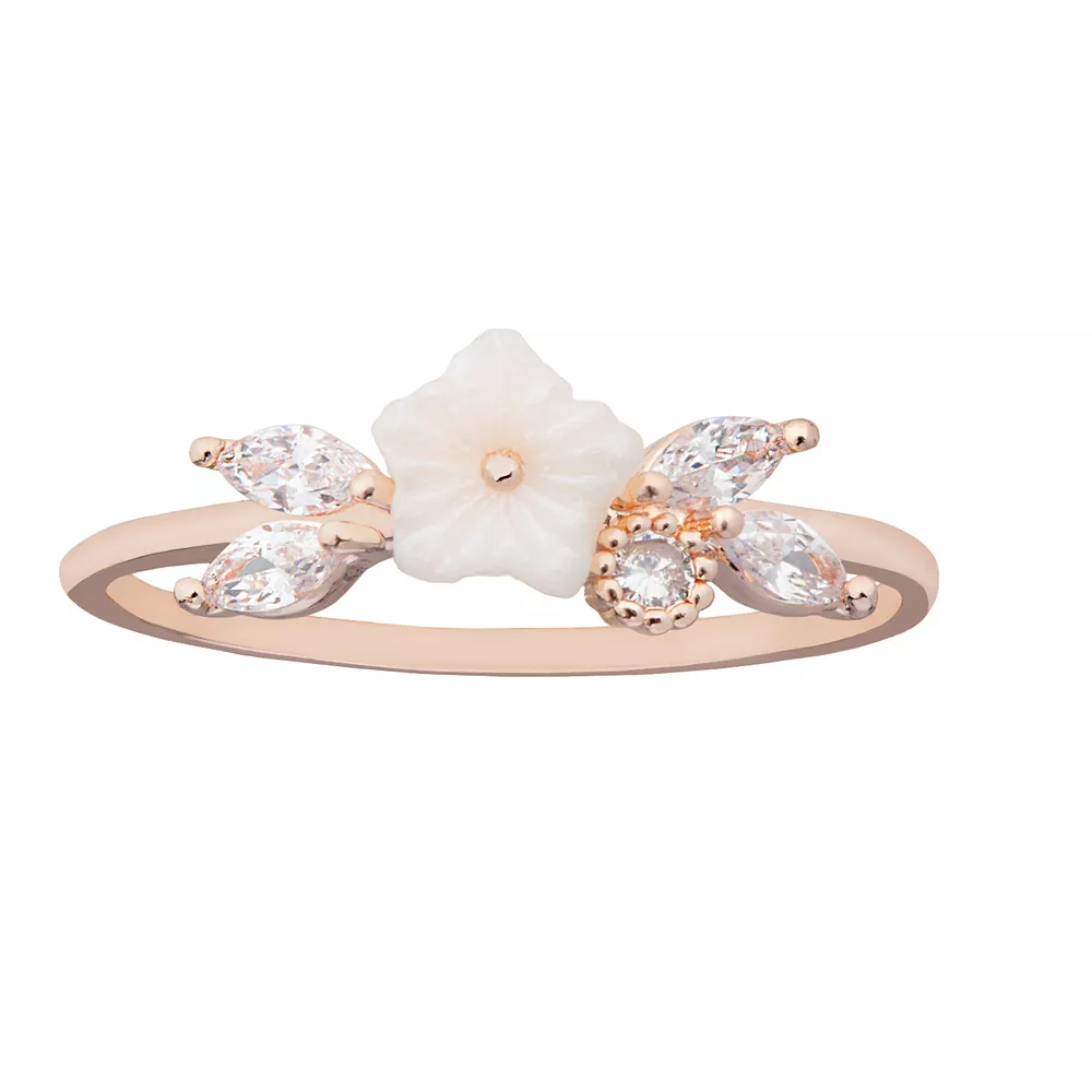 LC Lauren Conrad Rose Gold Tone & White Flower Ring