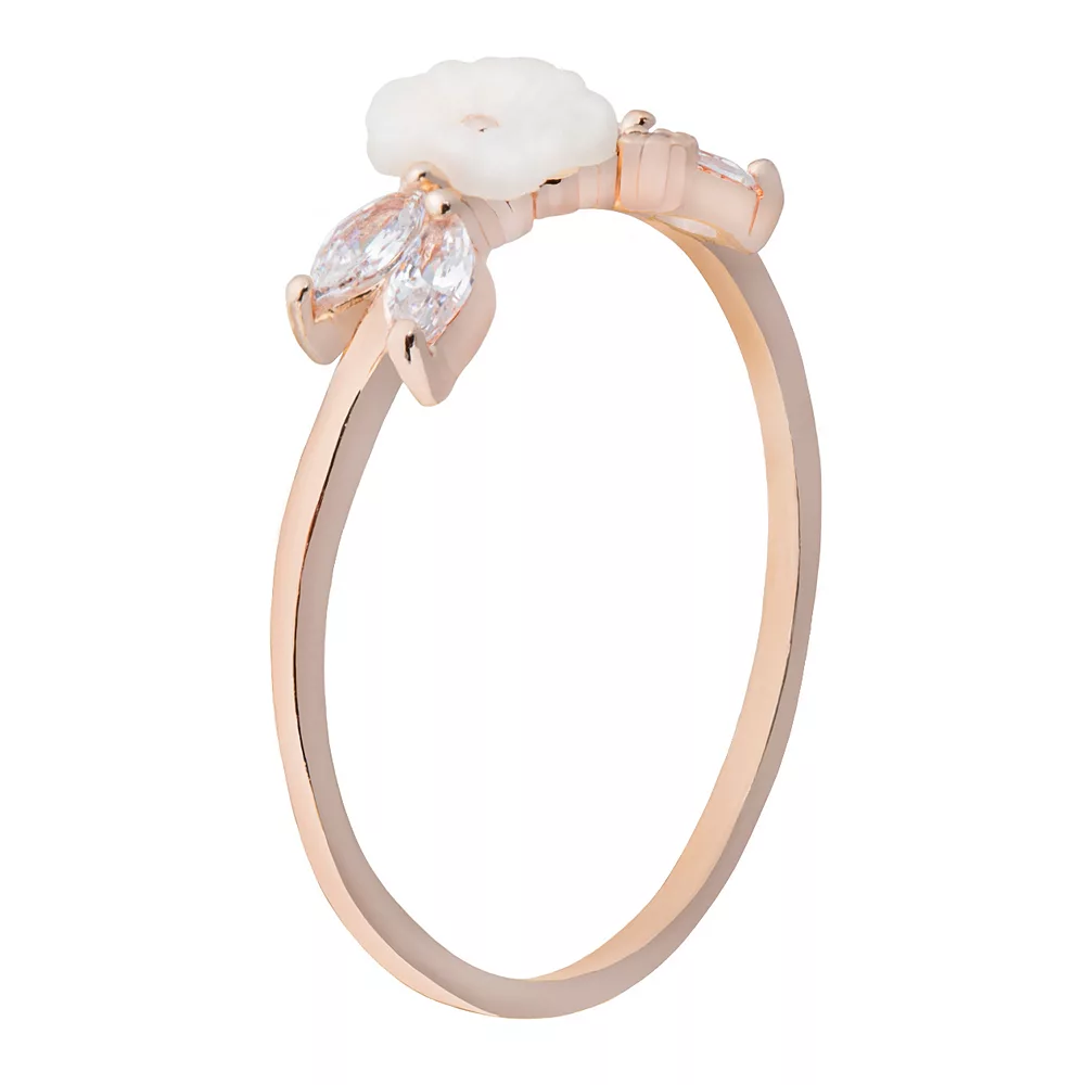 LC Lauren Conrad Rose Gold Tone & White Flower Ring - Image 2