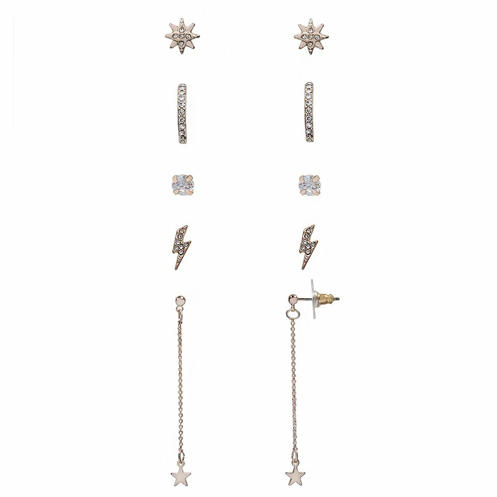LC Lauren Conrad Lightning Bolt Pave Stud & Linear Drop Earring Set