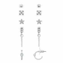 LC Lauren Conrad Silver Tone Simulated Opal Stud & Hoop Earring Set