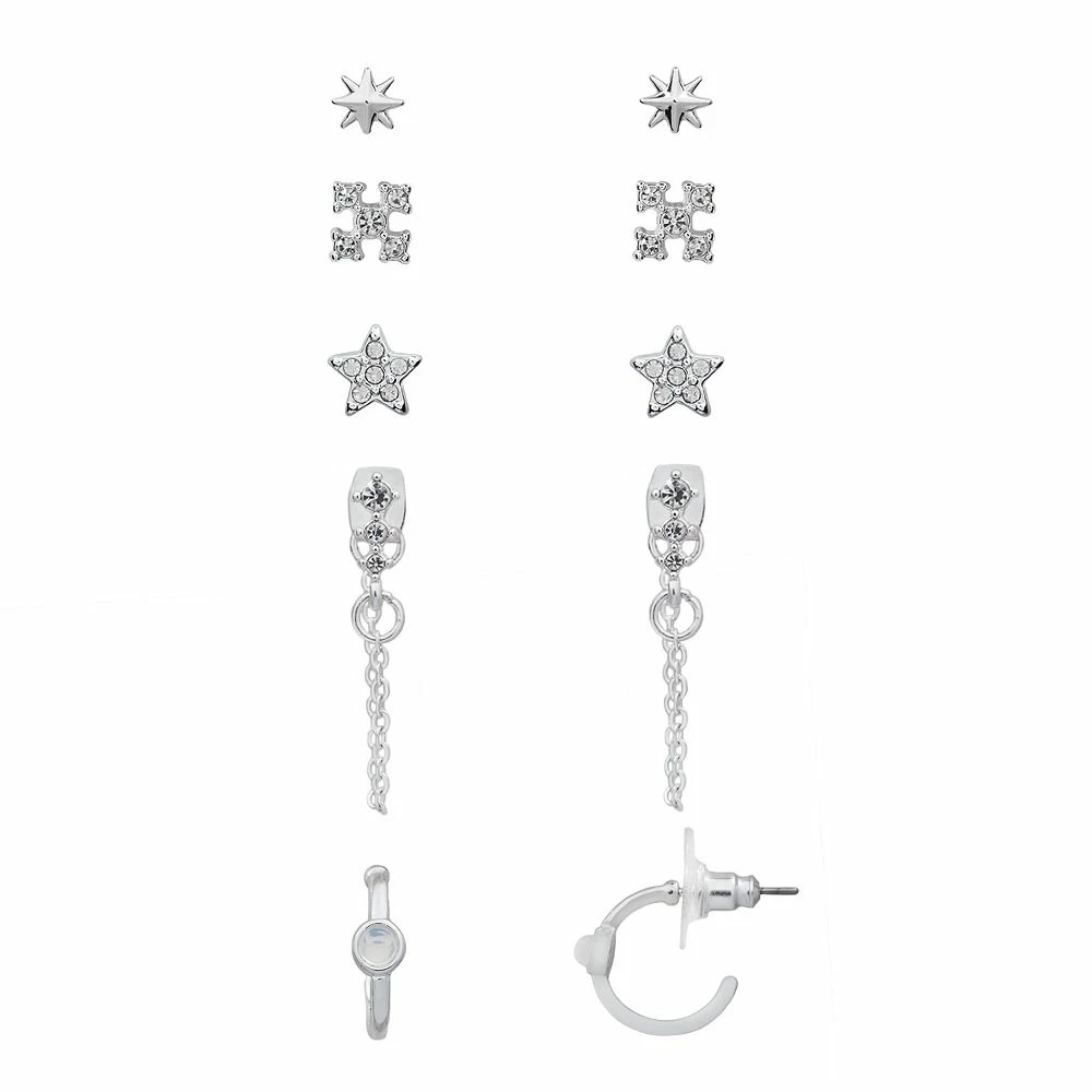 LC Lauren Conrad Silver Tone Simulated Opal Stud & Hoop Earring Set