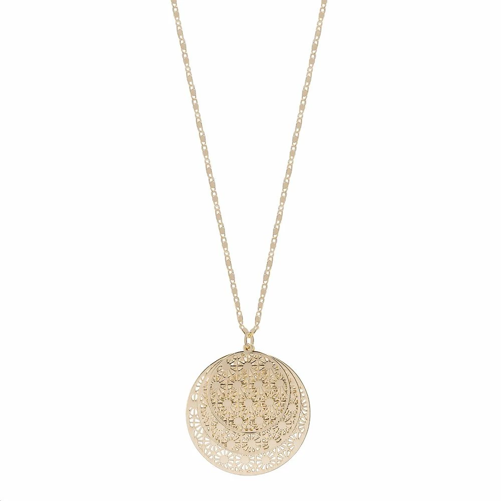 LC Lauren Conrad Gold Tone Triple Filigree Disc Pendant Necklace