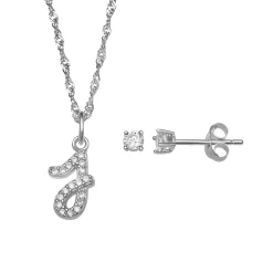 LC Lauren Conrad Sterling Silver Cubic Zirconia Stud Earrings & Initial Pendant Necklace Set