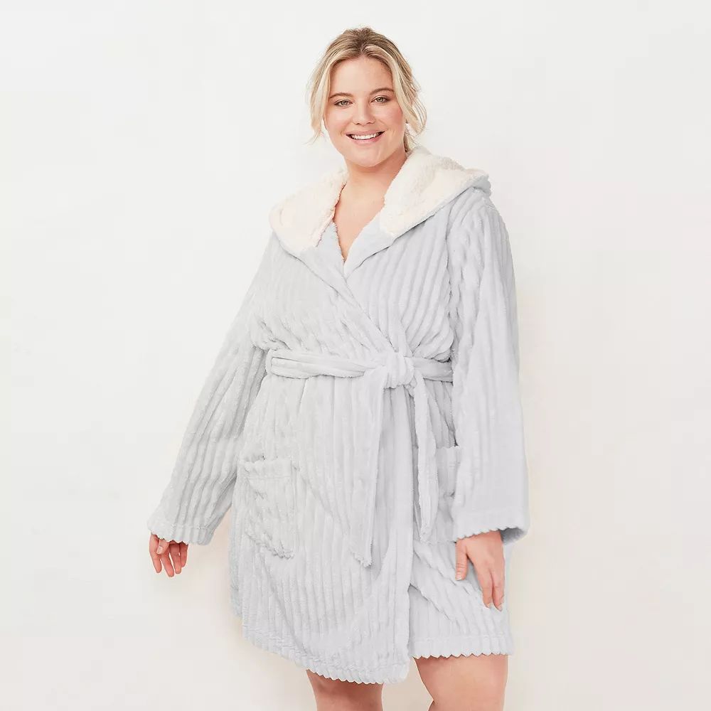 Plus Size LC Lauren Conrad Plush Hooded Wrap Robe