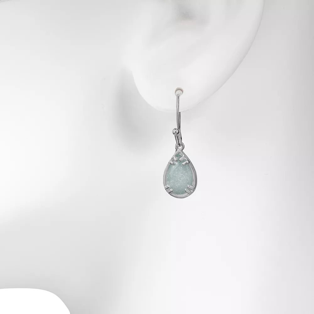 LC Lauren Conrad Silver Tone Crackle Cubic Zirconia Nickel Free Drop Earrings - Image 2