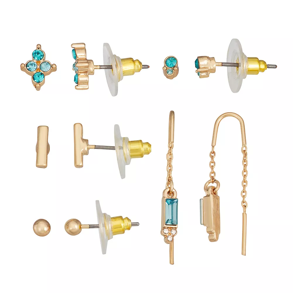 LC Lauren Conrad Simulated Crystal Post & Chain Threader Earring Set - Image 3