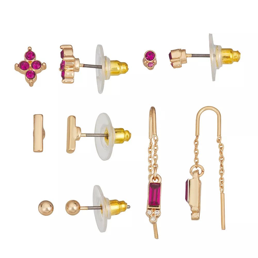 LC Lauren Conrad Simulated Crystal Post & Chain Threader Earring Set