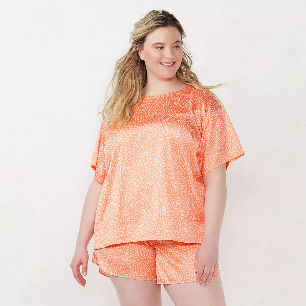 Plus Size LC Lauren Conrad Satin Pajama Top & Pajama Shorts Sleep Set - Image 2