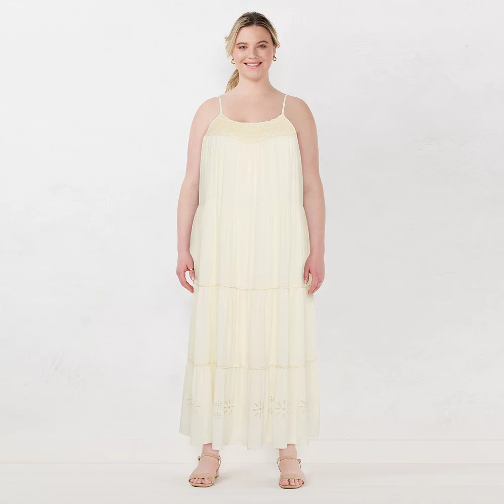 Plus Size LC Lauren Conrad Crochet-Yoke Tiered Maxi Dress - Image 2