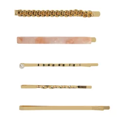 LC Lauren Conrad Gold Tone & Pink Acetate Bobby Pin Set of 6