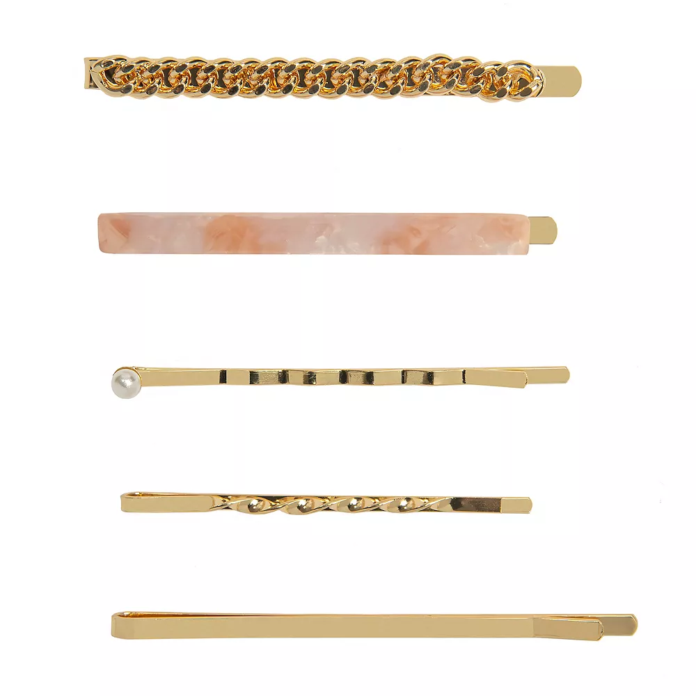 LC Lauren Conrad Gold Tone & Pink Acetate Bobby Pin Set of 6