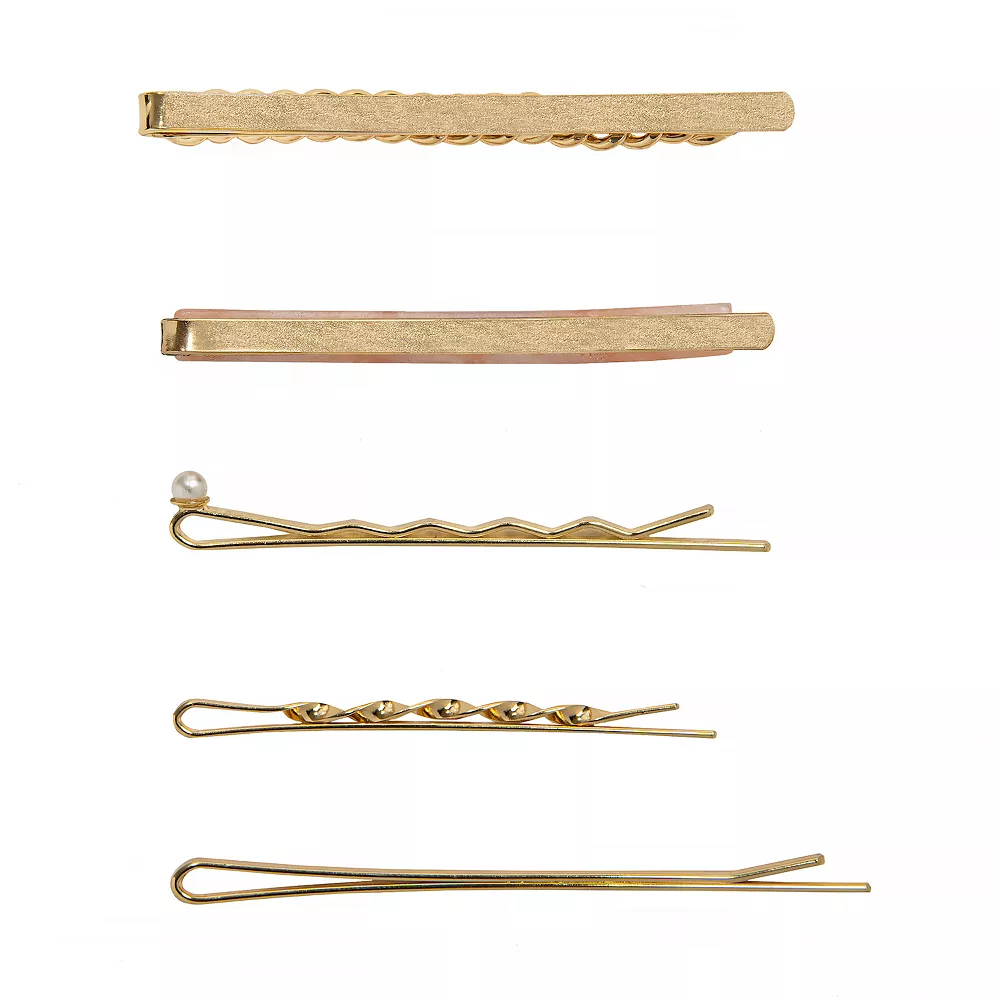 LC Lauren Conrad Gold Tone & Pink Acetate Bobby Pin Set of 6 - Image 2
