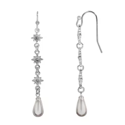 LC Lauren Conrad Silver Tone Simulated Pearl Mini Starbursts Nickel Free Drop Earrings