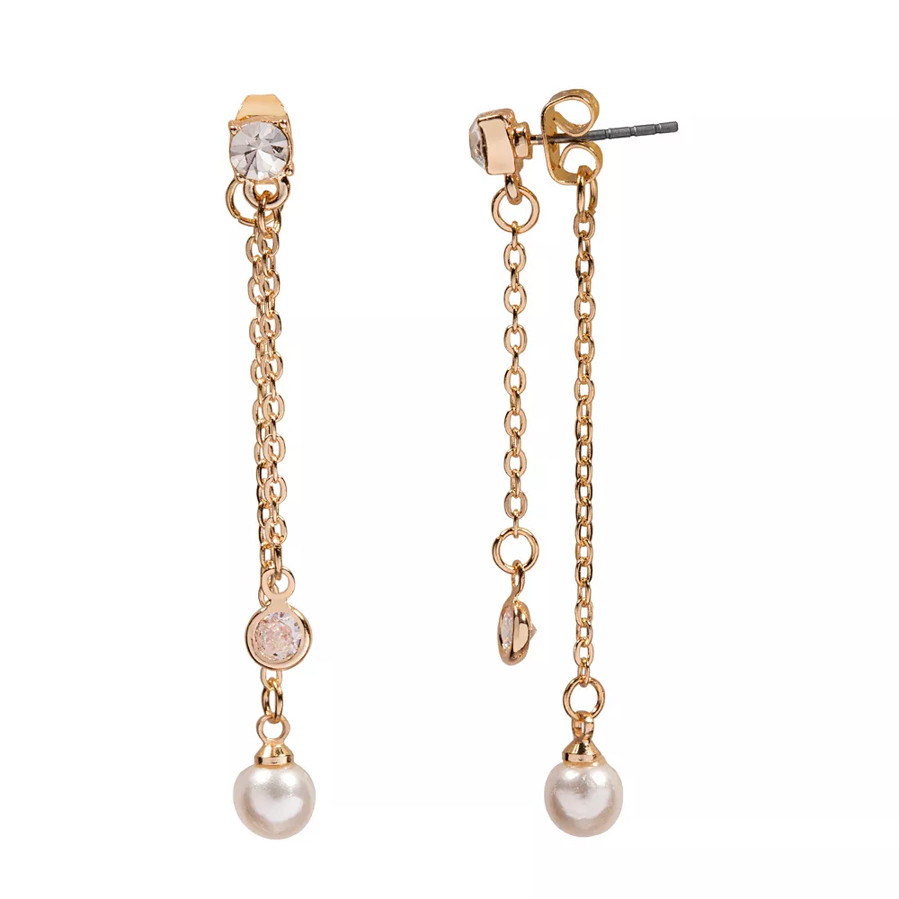 LC Lauren Conrad Gold Tone Simulated Pearl Nickel Free Linear Jacket Earrings