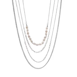 LC Lauren Conrad Silver Tone Simulated Pearl Multi Strand Link Necklace