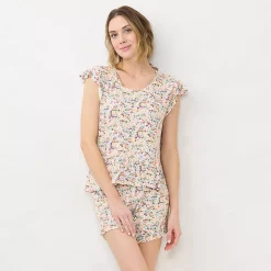 Women's LC Lauren Conrad Flutter Short Sleeve Pajama Top & Ruffle Pajama Shorts Sleep Set