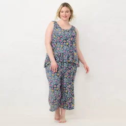 Plus Size LC Lauren Conrad Peplum Pajama Tank & Culotte Pajama Pants Sleep Set
