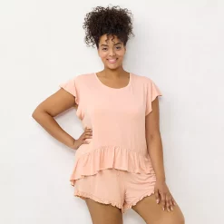 Plus Size LC Lauren Conrad Flutter Short Sleeve Pajama Top & Ruffle Pajama Shorts Sleep Set