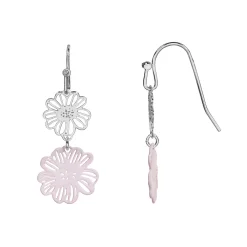 LC Lauren Conrad Silver Tone & Rubberized Openwork Flower Nickel Free Drop Earrings