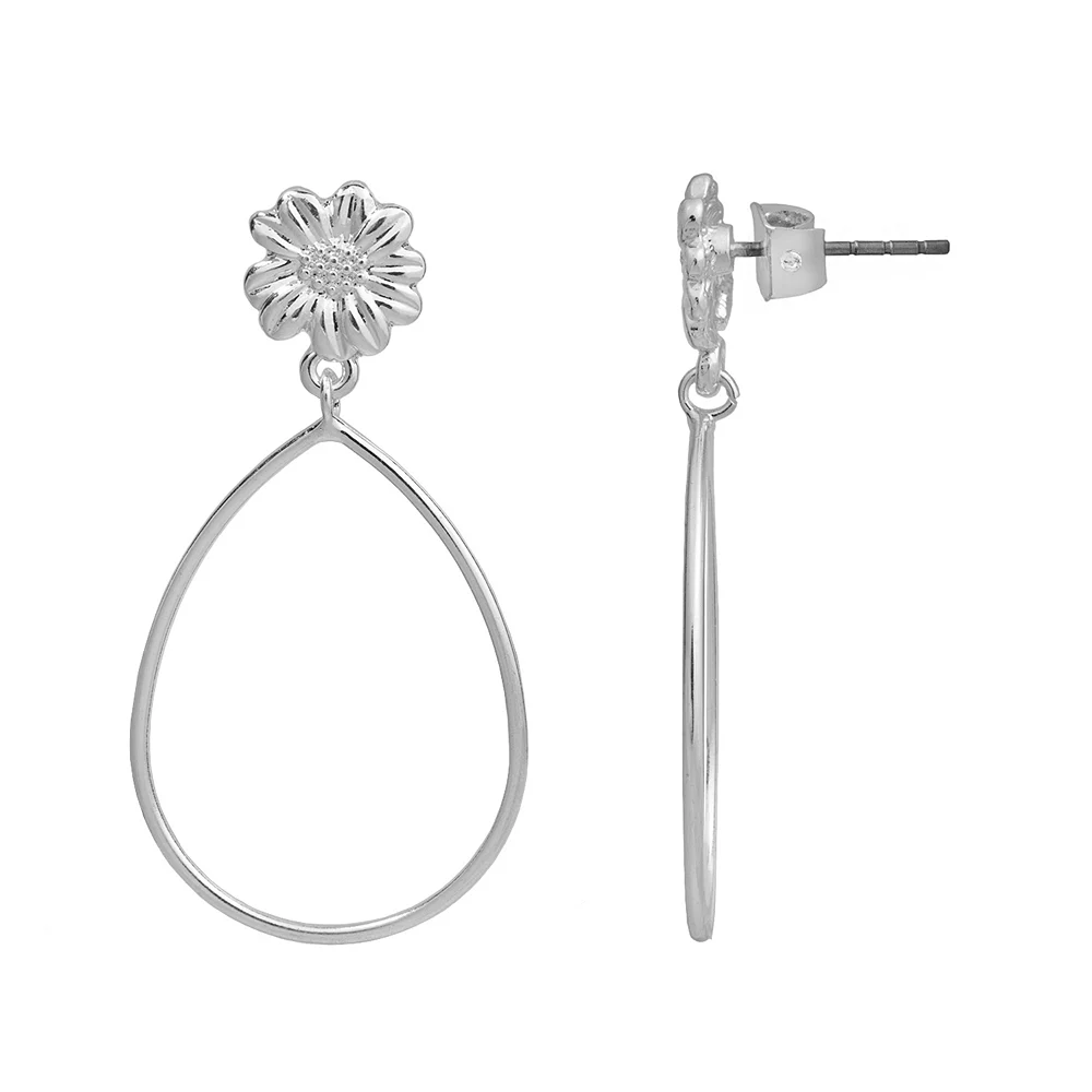 LC Lauren Conrad Silver Tone Flower Nickel Free Teardrop Earrings
