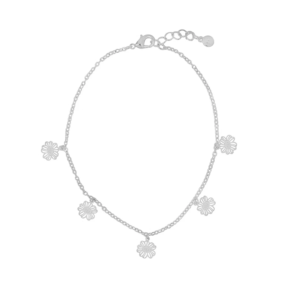 LC Lauren Conrad Silver Tone Openwork Flower Charm Anklet