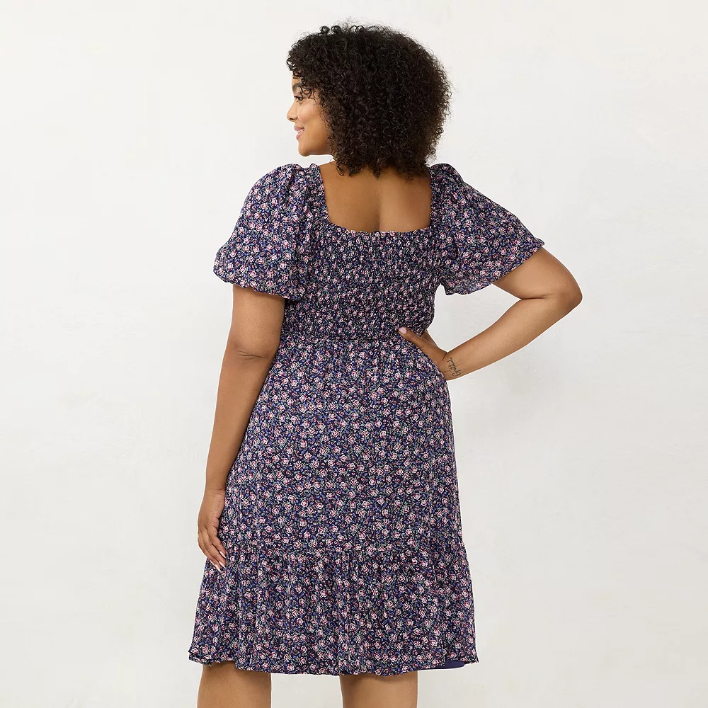 Plus Size LC Lauren Conrad Balloon-Sleeve Smocked Dress - Image 2