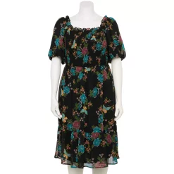 Plus Size LC Lauren Conrad Balloon-Sleeve Smocked Dress