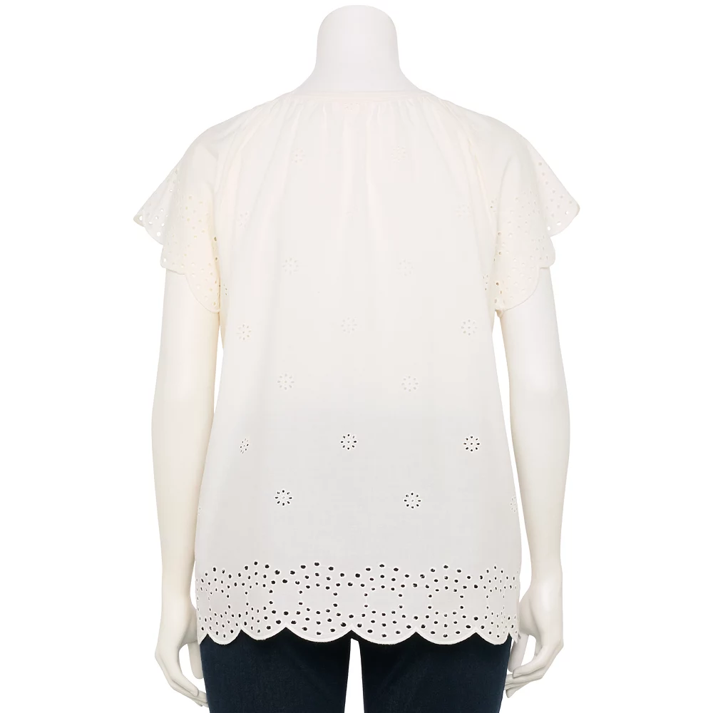 Plus Size LC Lauren Conrad Scoopneck Flutter Short Sleeve Top - Image 4