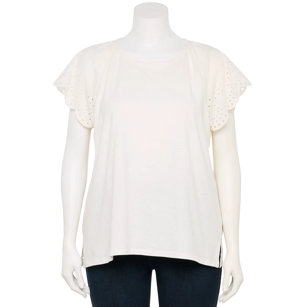 Plus Size LC Lauren Conrad Scoopneck Flutter Short Sleeve Top - Image 2