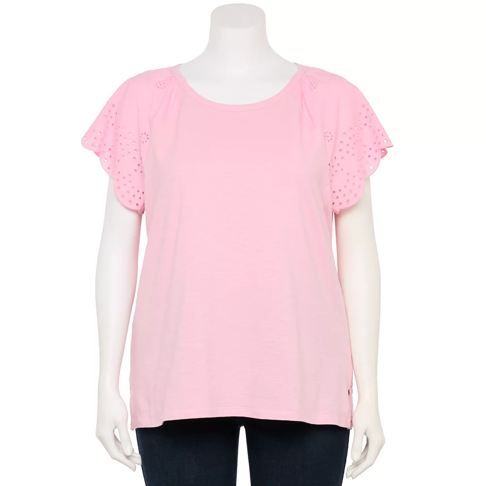 Plus Size LC Lauren Conrad Scoopneck Flutter Short Sleeve Top