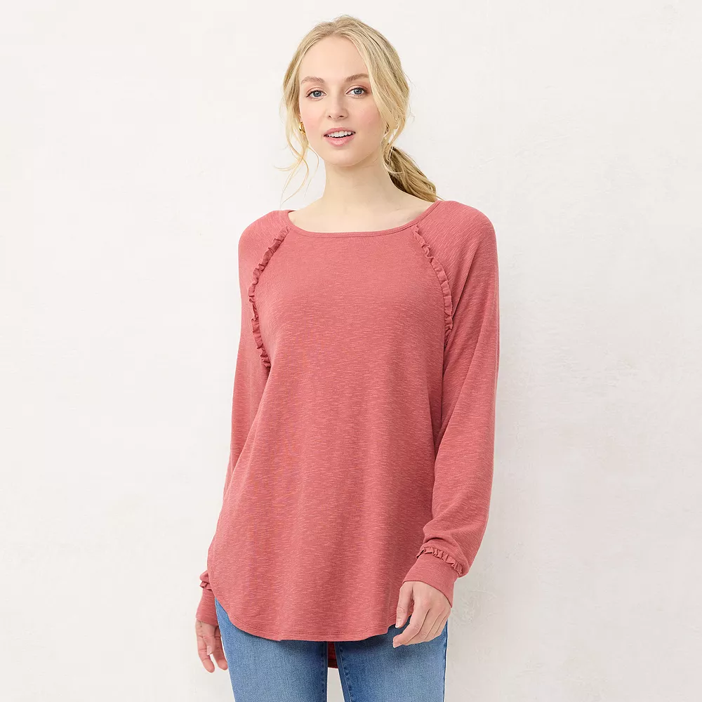 Women's LC Lauren Conrad Raglan Ruffle-Sleeve Tunic - Image 3