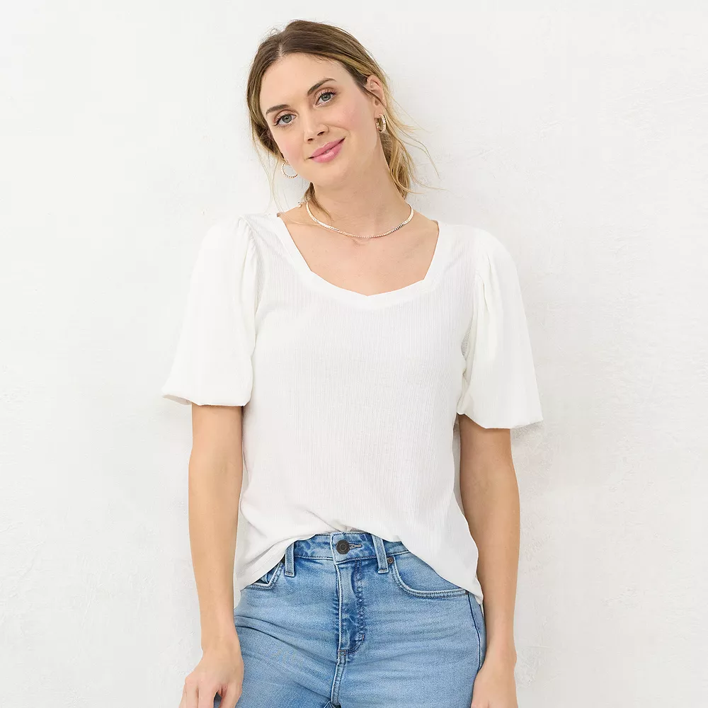 Women's LC Lauren Conrad Sweetheart Bubble-Sleeve Tee - Image 3