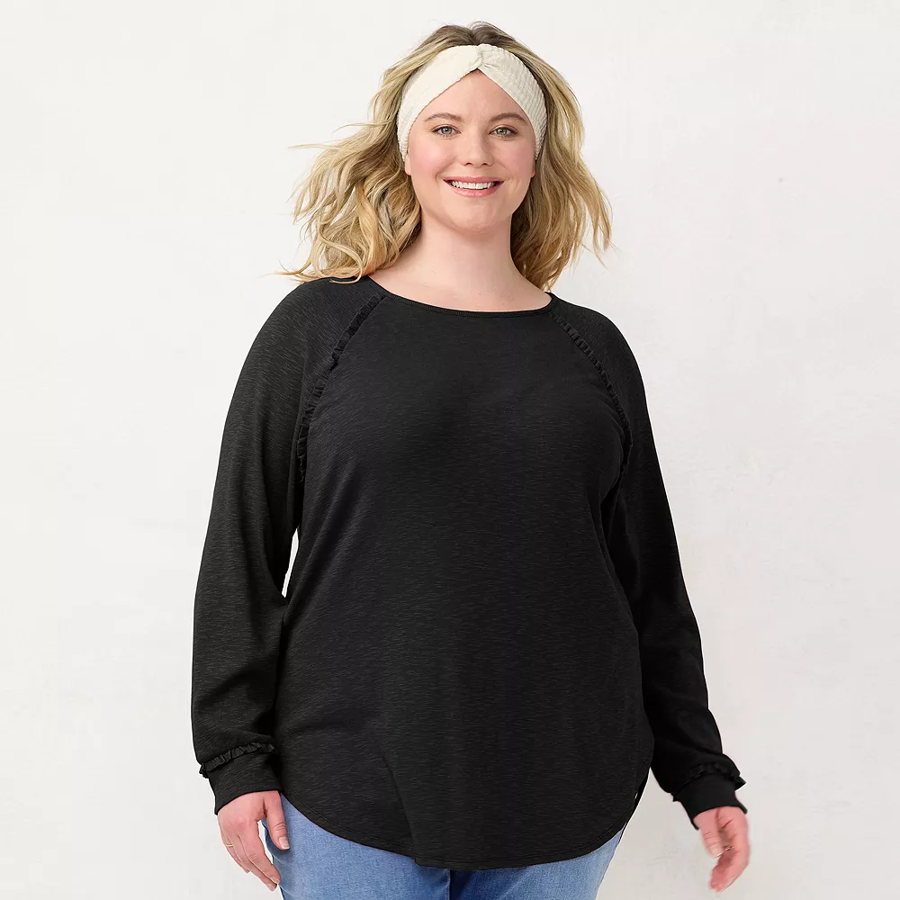 Plus Size LC Lauren Conrad Three Quarter Sleeve Raglan Ruffle Tunic - Image 3
