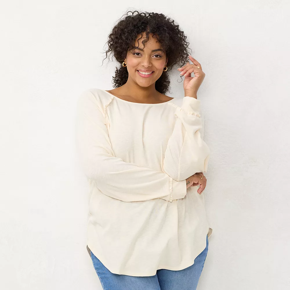 Plus Size LC Lauren Conrad Three Quarter Sleeve Raglan Ruffle Tunic - Image 7