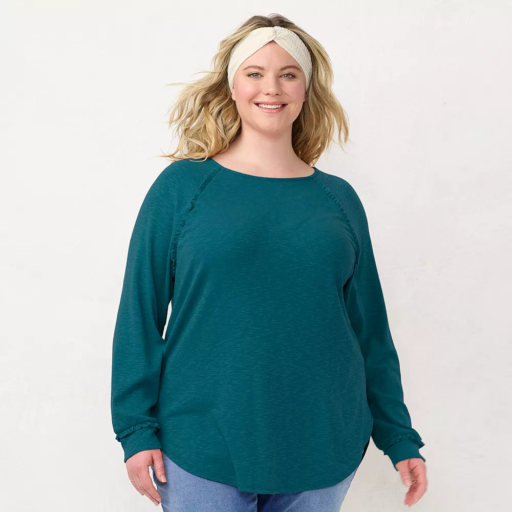 Plus Size LC Lauren Conrad Three Quarter Sleeve Raglan Ruffle Tunic - Image 5