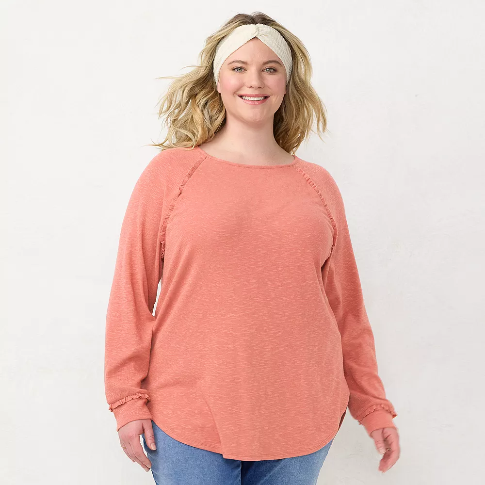 Plus Size LC Lauren Conrad Three Quarter Sleeve Raglan Ruffle Tunic - Image 8