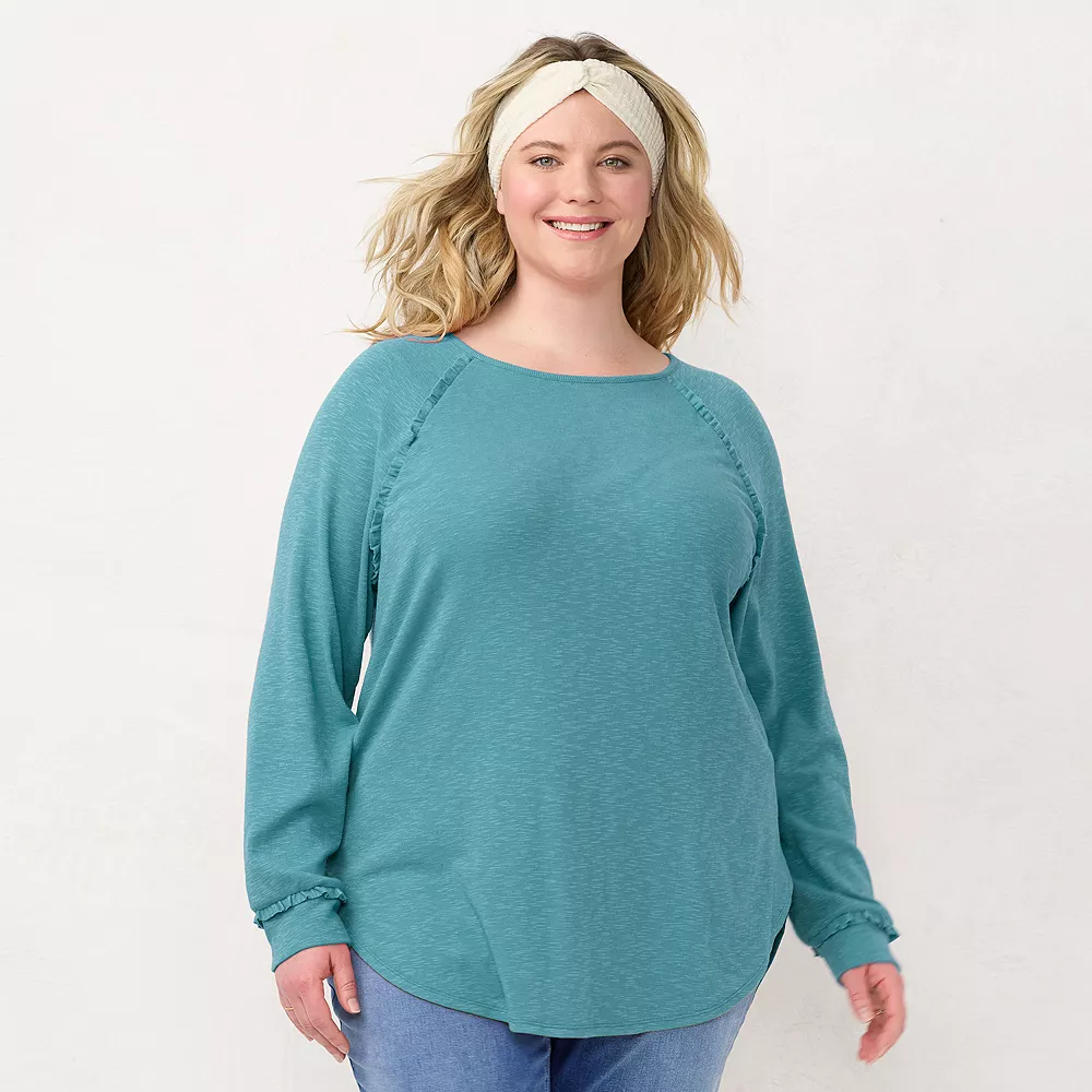 Plus Size LC Lauren Conrad Three Quarter Sleeve Raglan Ruffle Tunic - Image 9