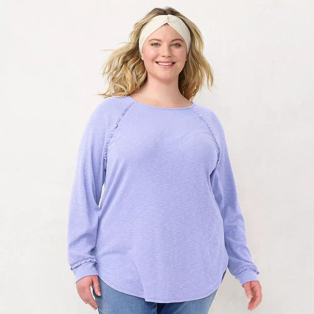 Plus Size LC Lauren Conrad Three Quarter Sleeve Raglan Ruffle Tunic - Image 6