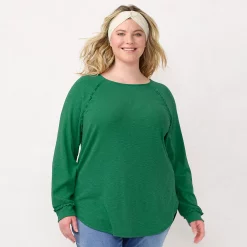 Plus Size LC Lauren Conrad Three Quarter Sleeve Raglan Ruffle Tunic