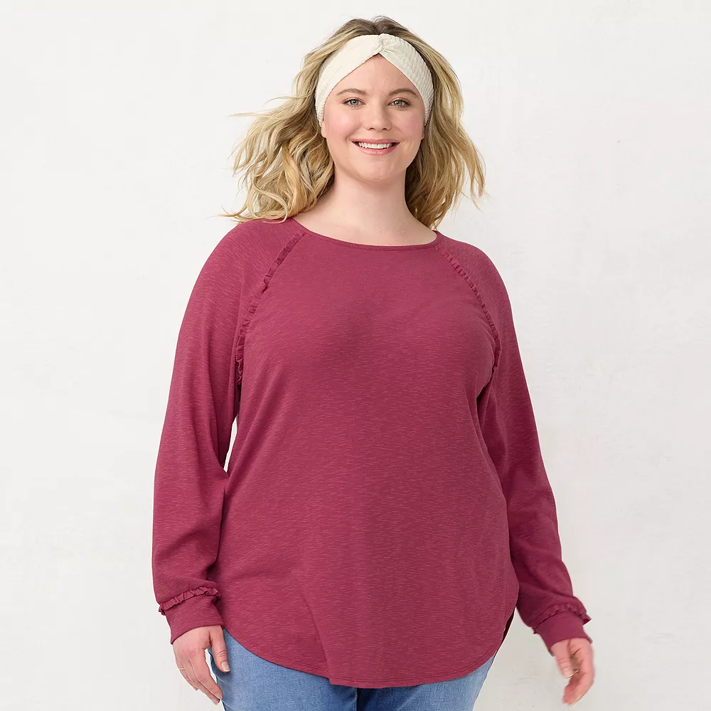 Plus Size LC Lauren Conrad Three Quarter Sleeve Raglan Ruffle Tunic - Image 4